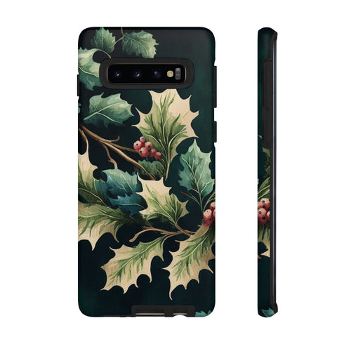 Dark Green Festive Holly in Watercolor - Impact Resistant Phone Case Samsung Galaxy S10 Matte